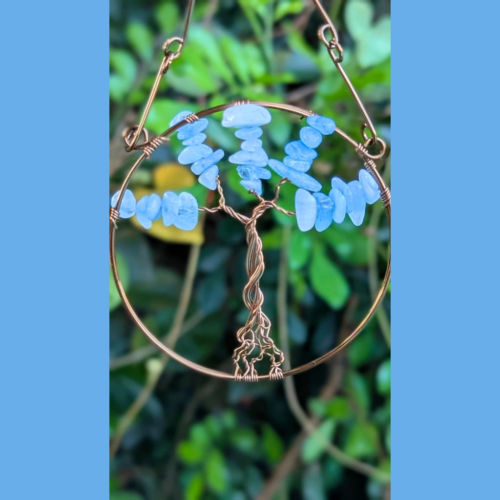 Aquamarine gemstone mini suncatcher - Wire art - OOAK design