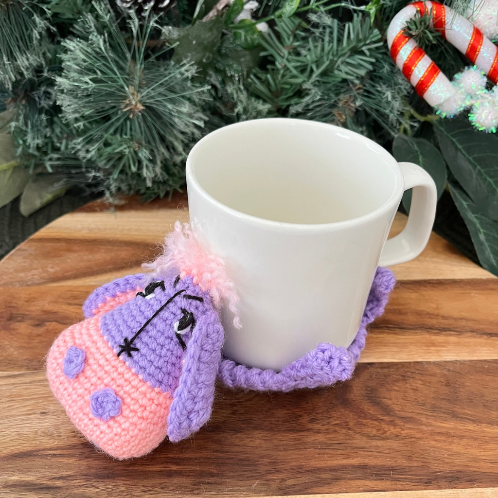 Crochet Donkey Rooster Flip Up Cup Coasters Gift Pack