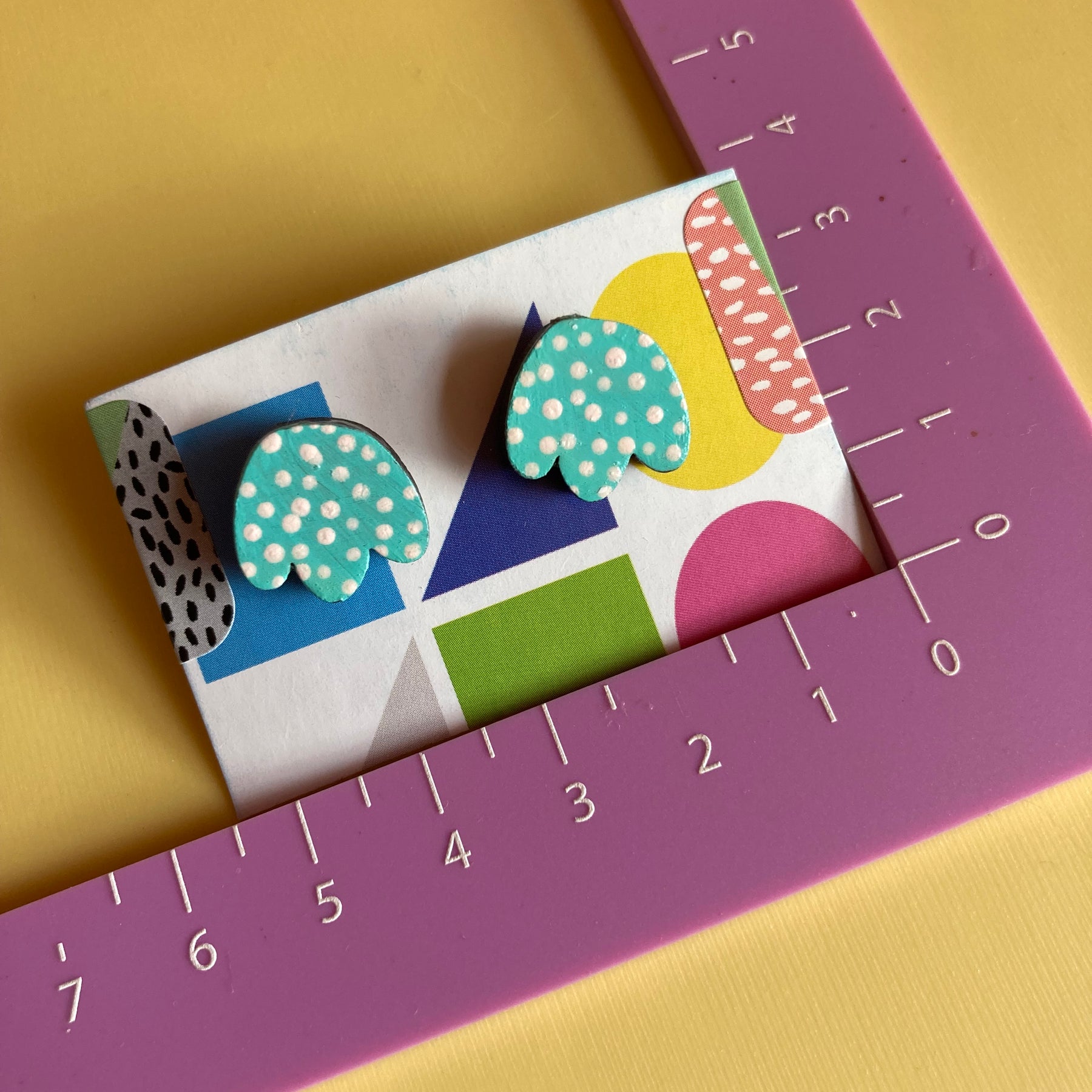 Hand painted Aqua spotty studs