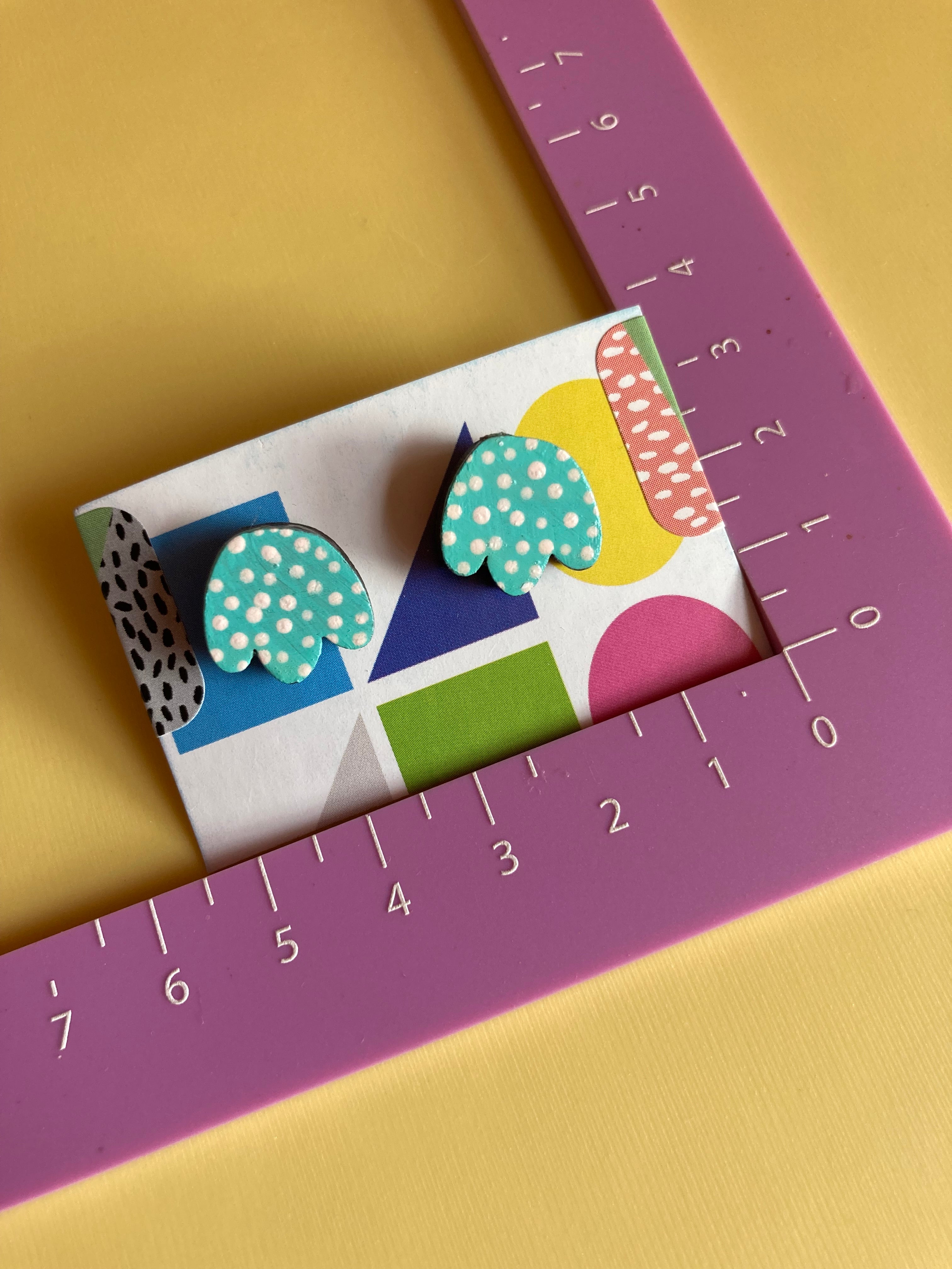 Hand painted Aqua spotty studs