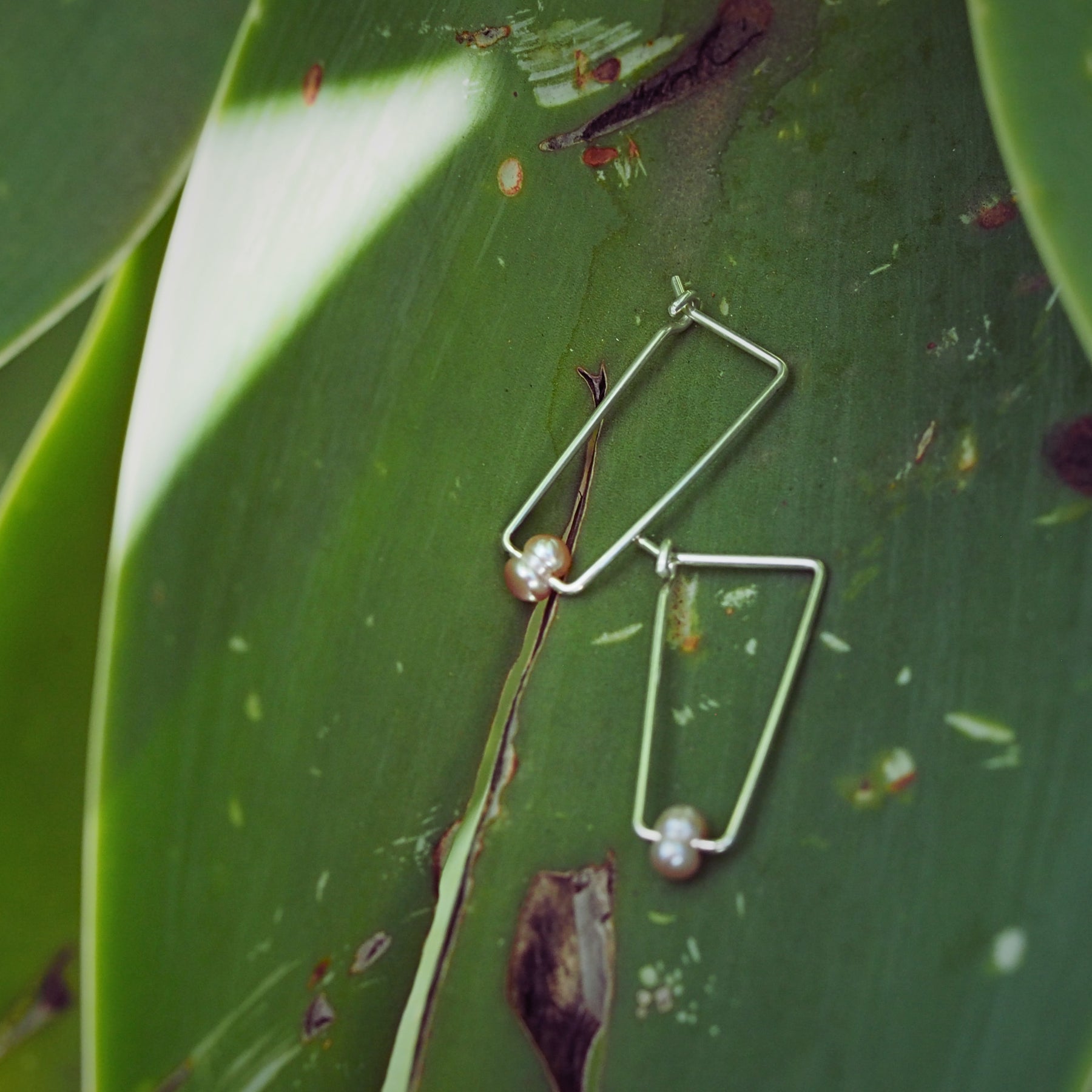 Long Trapeze Hooped Earrings | Sterling Silver | Freshwater Pearls