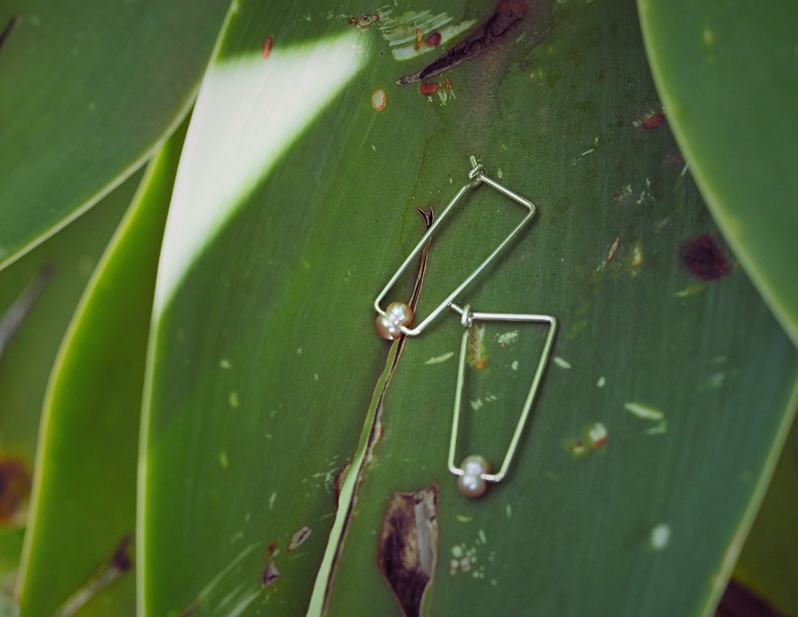 Long Trapeze Hooped Earrings | Sterling Silver | Freshwater Pearls
