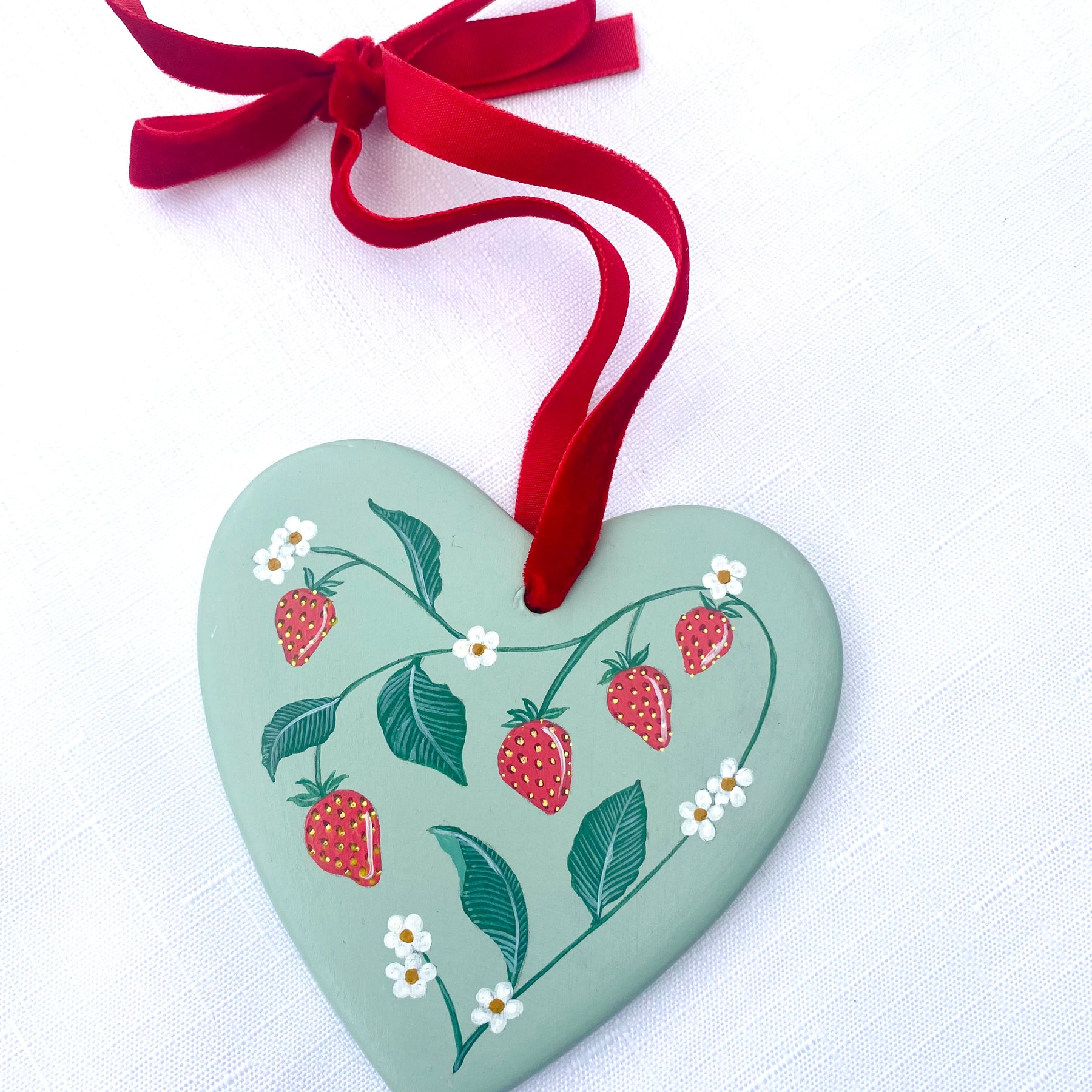 Hand-Painted Ceramic Heart Decoration - Strawberry Blossom