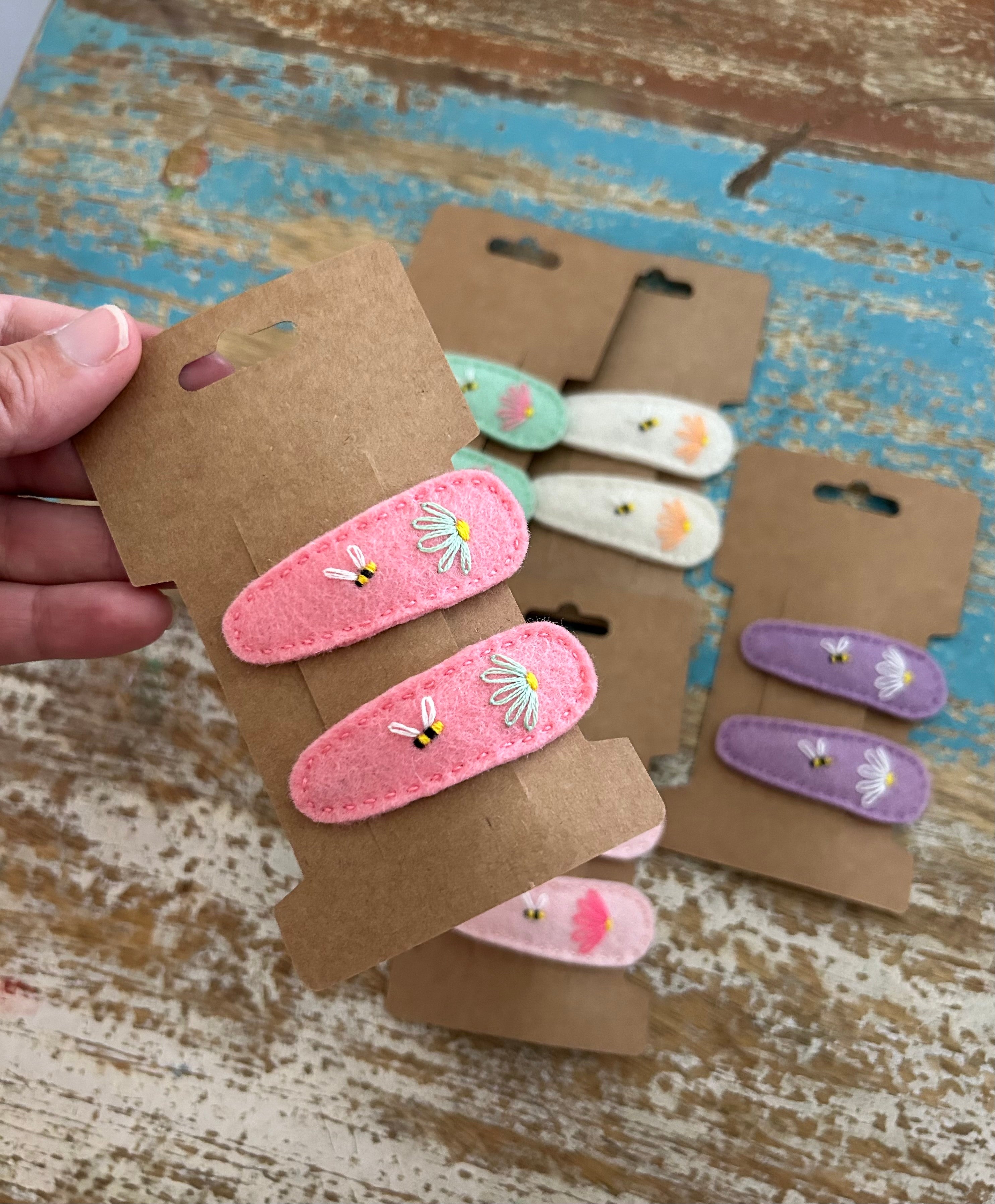 Set of 2, Felt, Flower, Bee Hair Clips, hair accessory