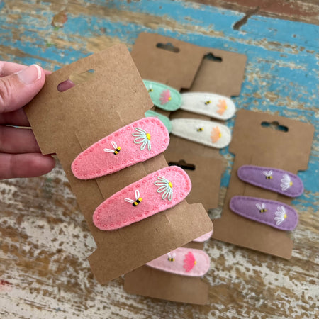 Set of 2, Felt, Flower, Bee Hair Clips, hair accessory