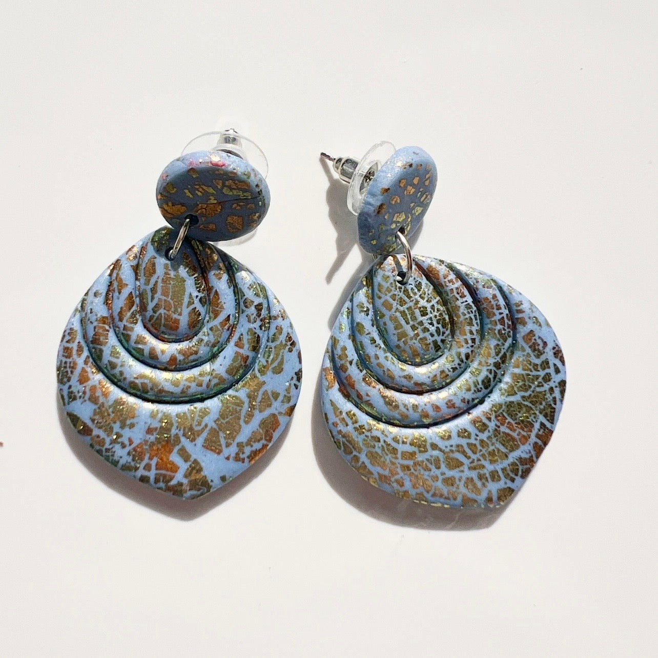 Earrings ~Dangles ~Lightweight ~Blue~Gold Leaf