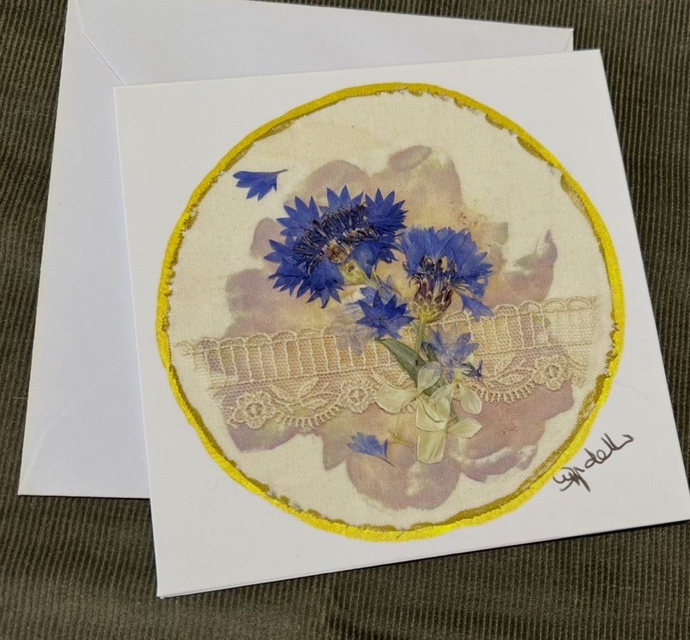 Hand Dyed, Dried flowers Greeting Card
