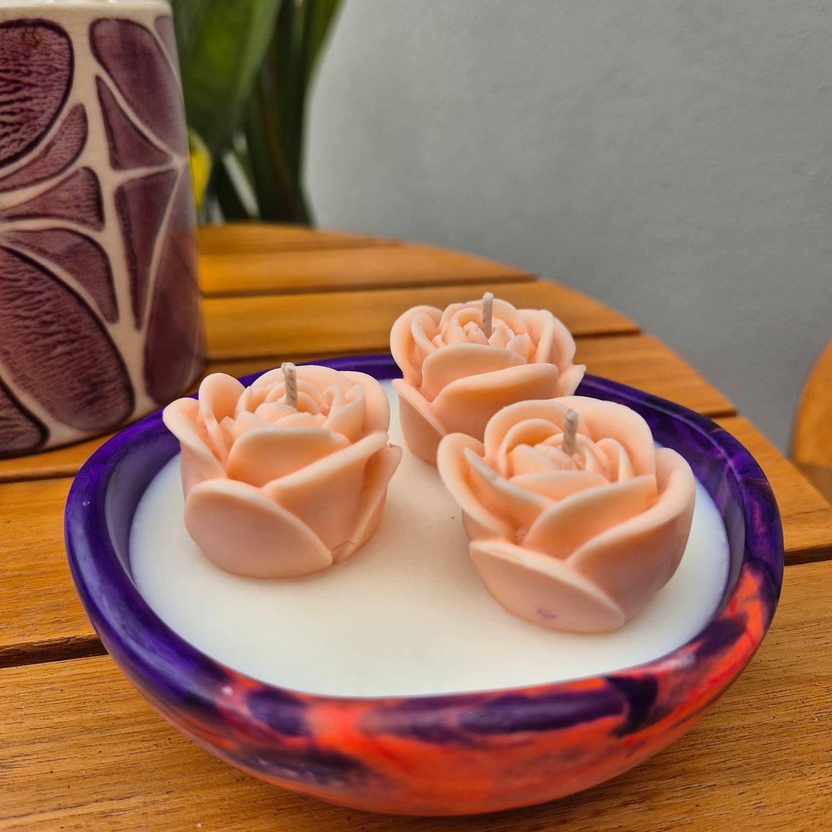 Concrete organic shaped bowl candle with black raspberry lime fragrance