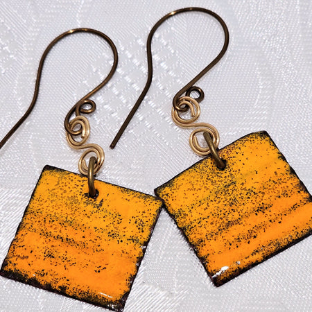 Bright Orange Enameled Corrugated Metal Earrings FREE POST
