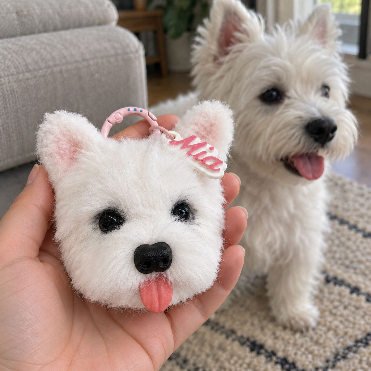 Custom Pet Head Bag Charm from Photo, Handmade Dog/Rabbit/Cat Plush Keychain, Soft & Fluffy Pet Portrait, Personalised Gift for Pet Lovers, Memorial Gift
