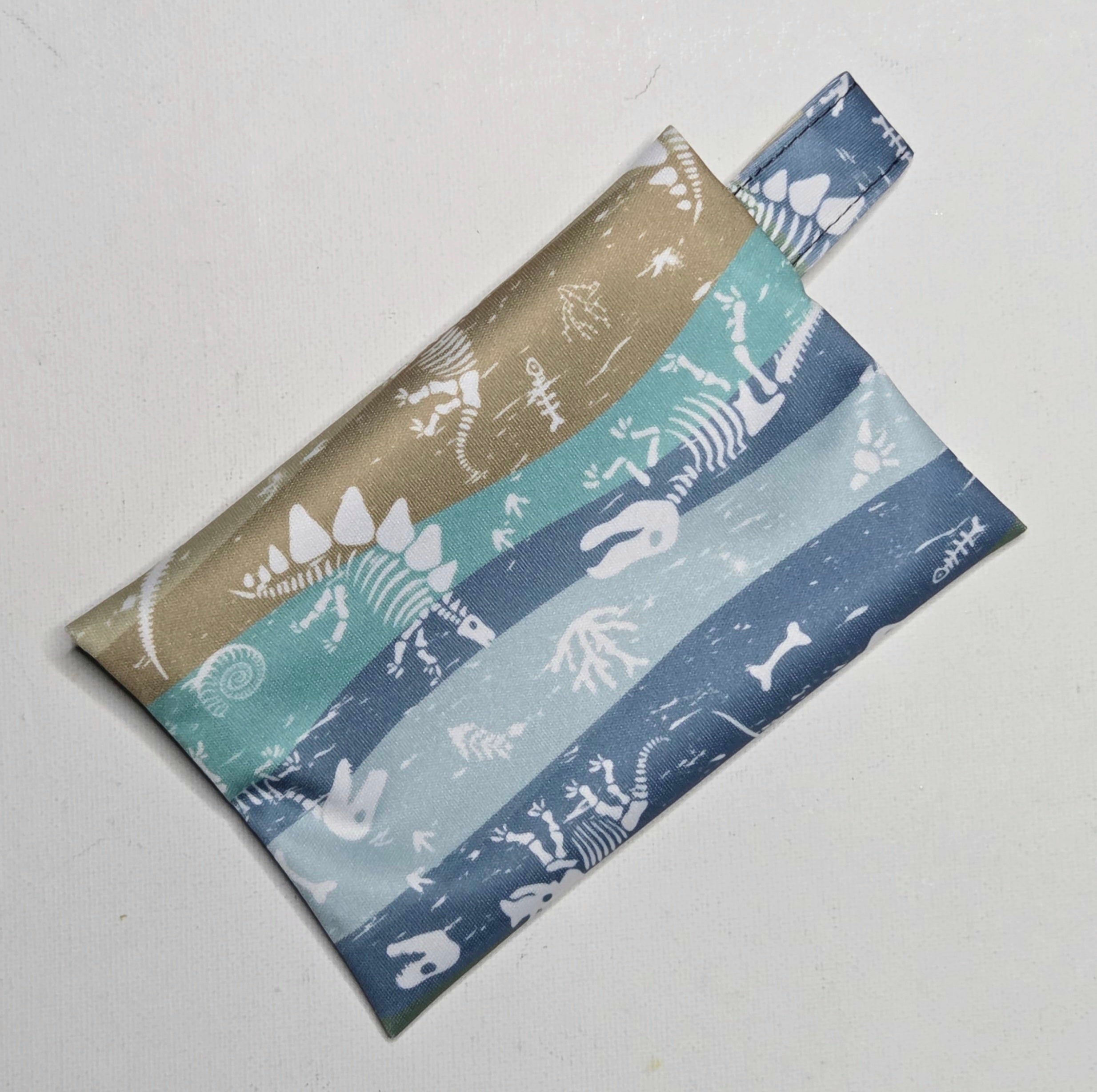 Mini Wet Bag, Cute Dinosaur Bones fabric, 15cms x 10cms