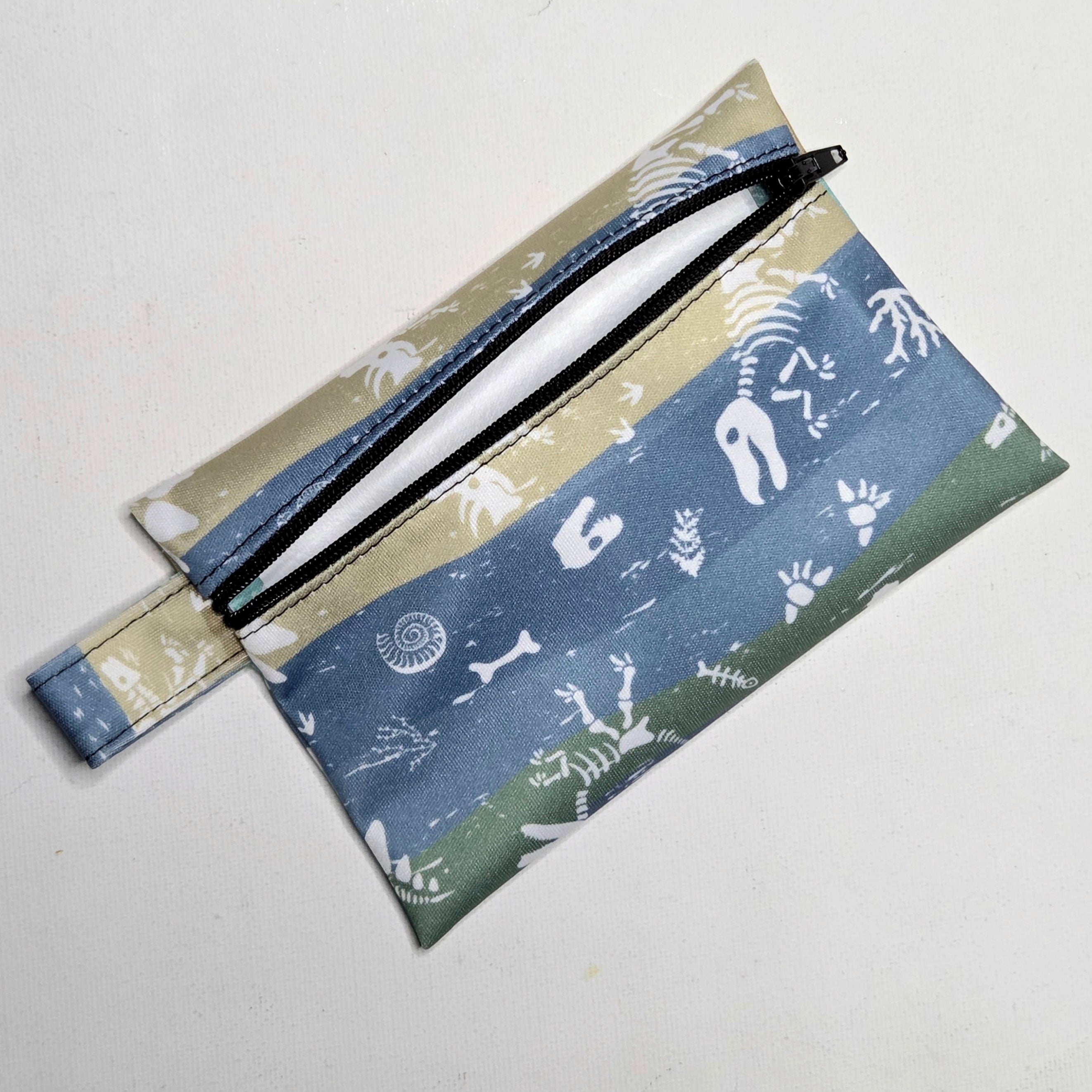 Mini Wet Bag, Cute Dinosaur Bones fabric, 15cms x 10cms