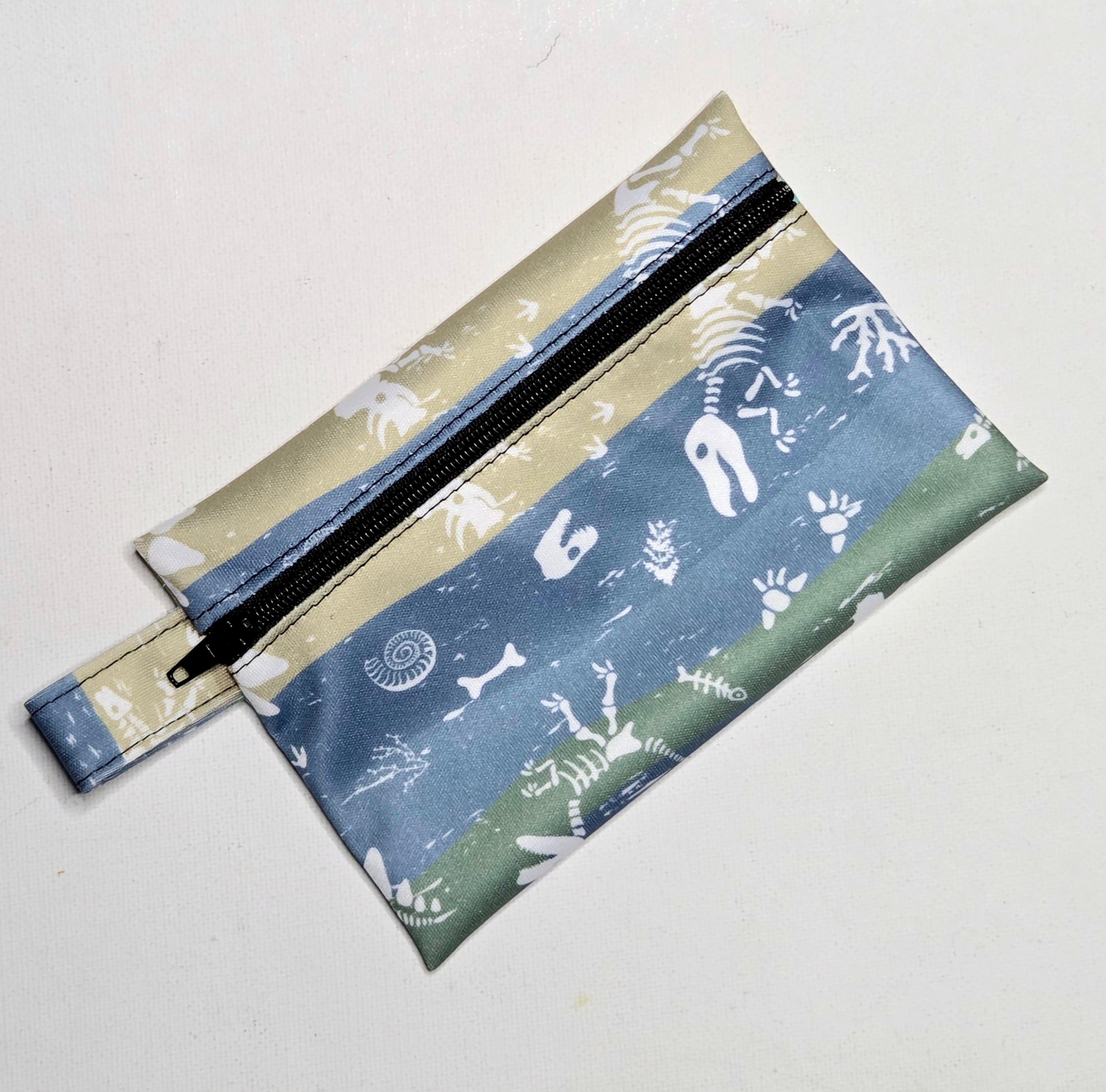 Mini Wet Bag, Cute Dinosaur Bones fabric, 15cms x 10cms