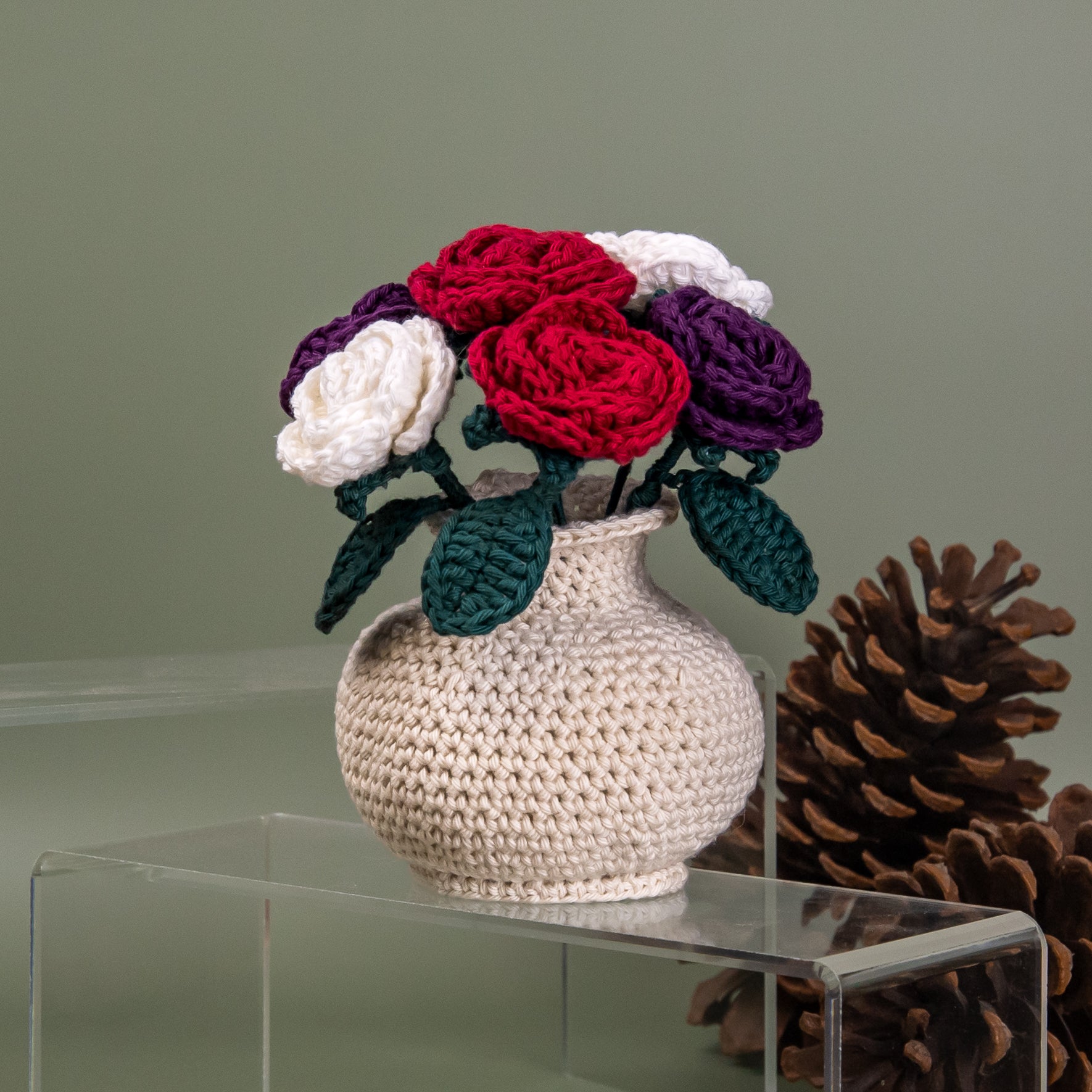 Forever Flowers - Crocheted Roses in Vase - Pots of Colour