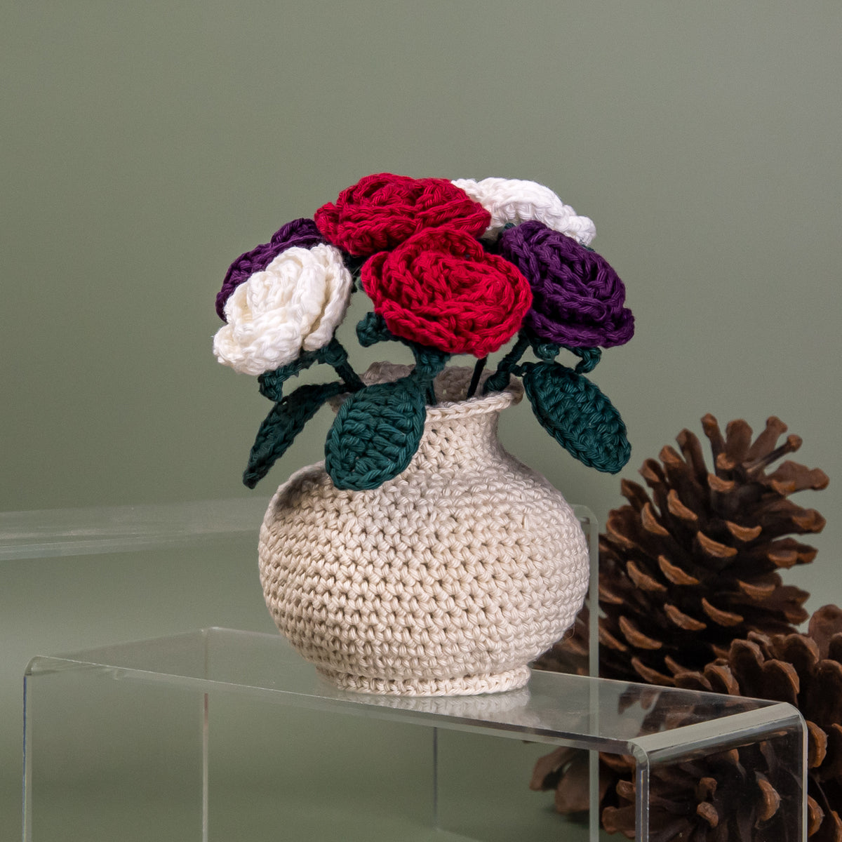 Forever Flowers - Crocheted Roses in Vase - Pots of Colour