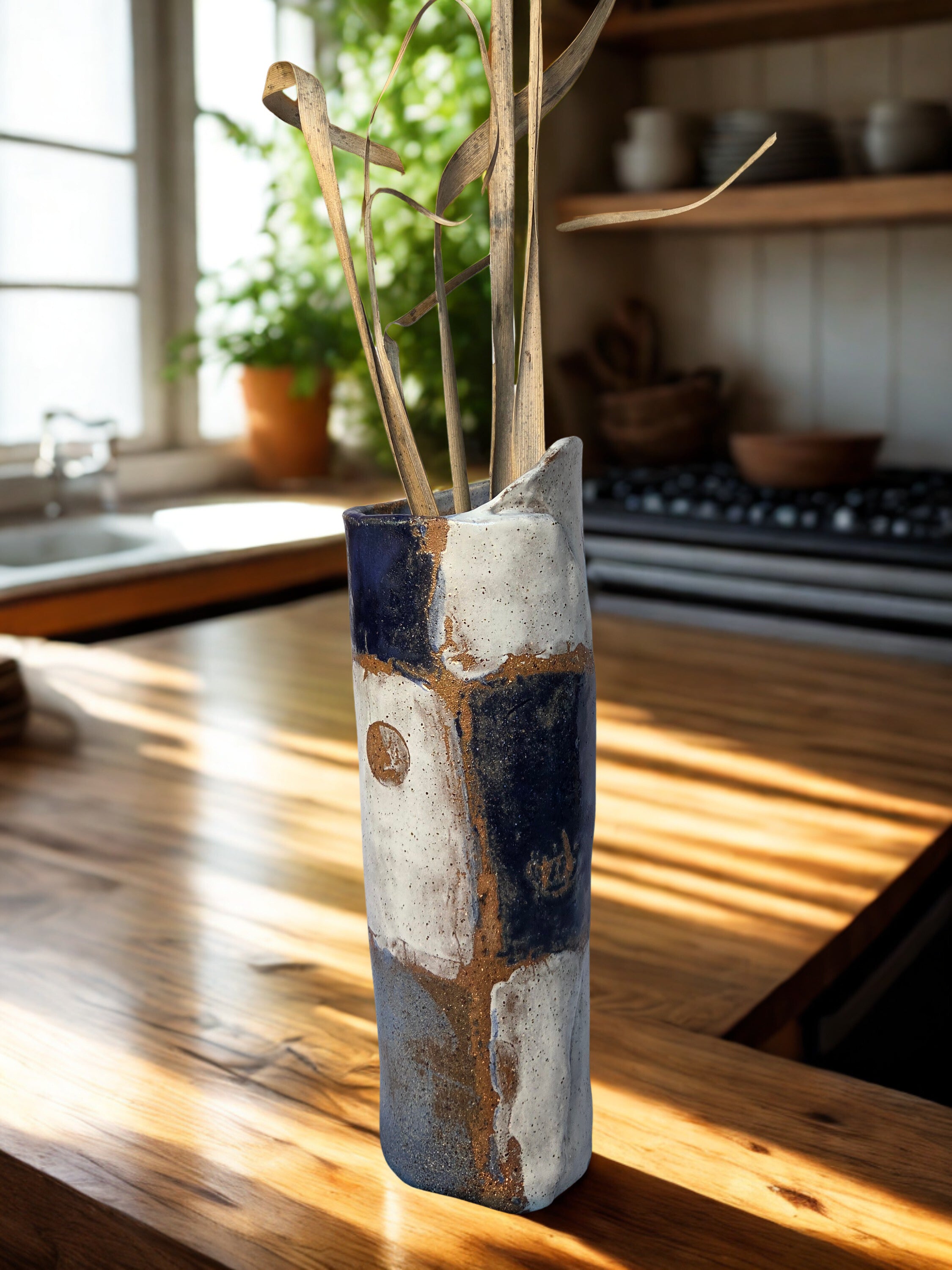 Tall cyclinder Vase - Earthenware hand built. 32cm tall  x 10cm
