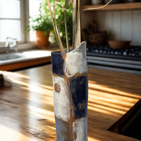 Tall cyclinder Vase - Earthenware hand built. 32cm tall  x 10cm
