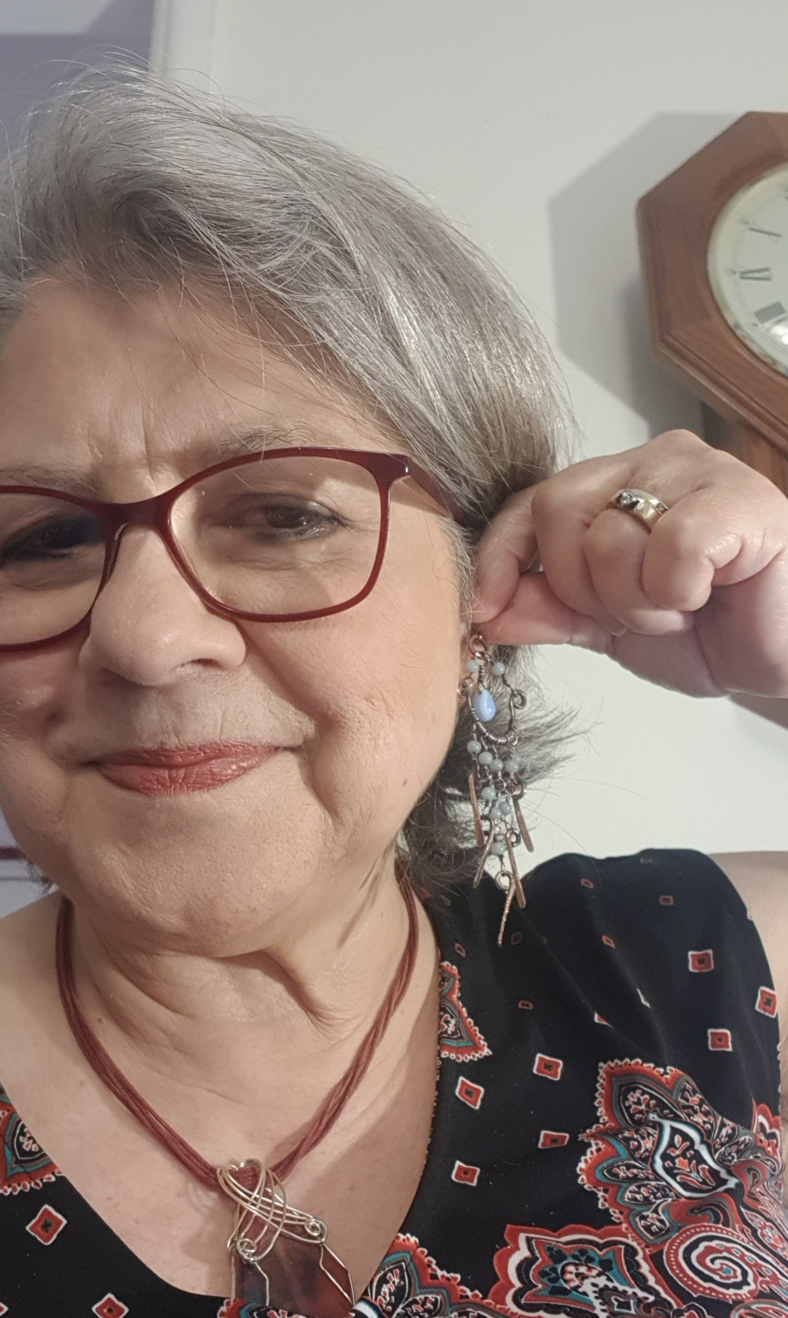 Chandalier earrings with Angelite beads, #668AM/E