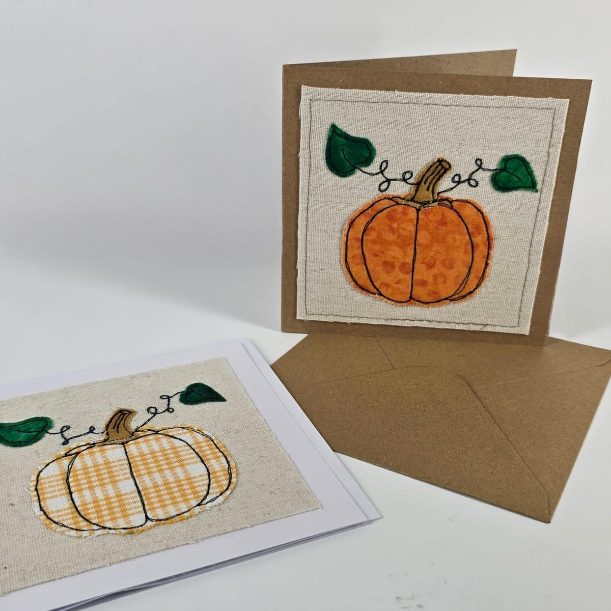 Pumpkin - Handmade Fabric Greeting Card