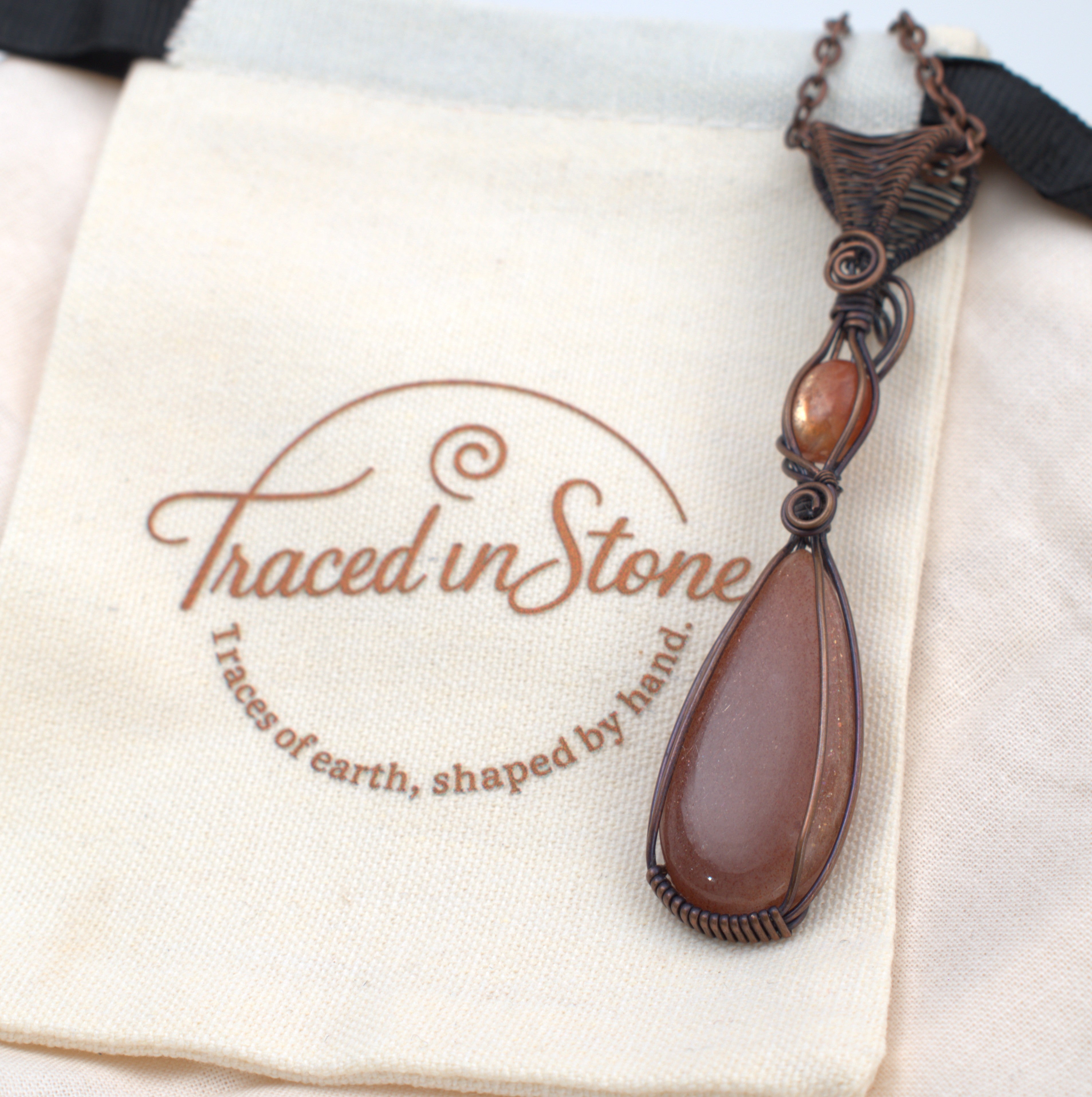 The Inner Glow - Peach Moonstone & Sunstone Copper Pendant