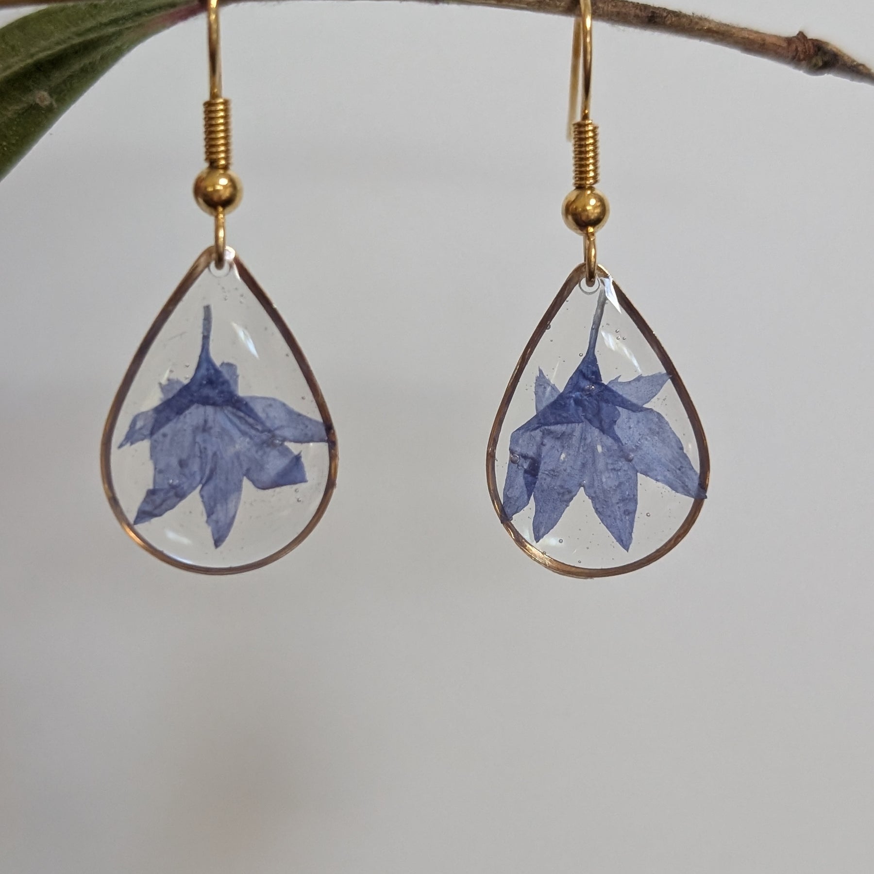 Cornflower Resin Earrings, Elegant, Bright, Natural