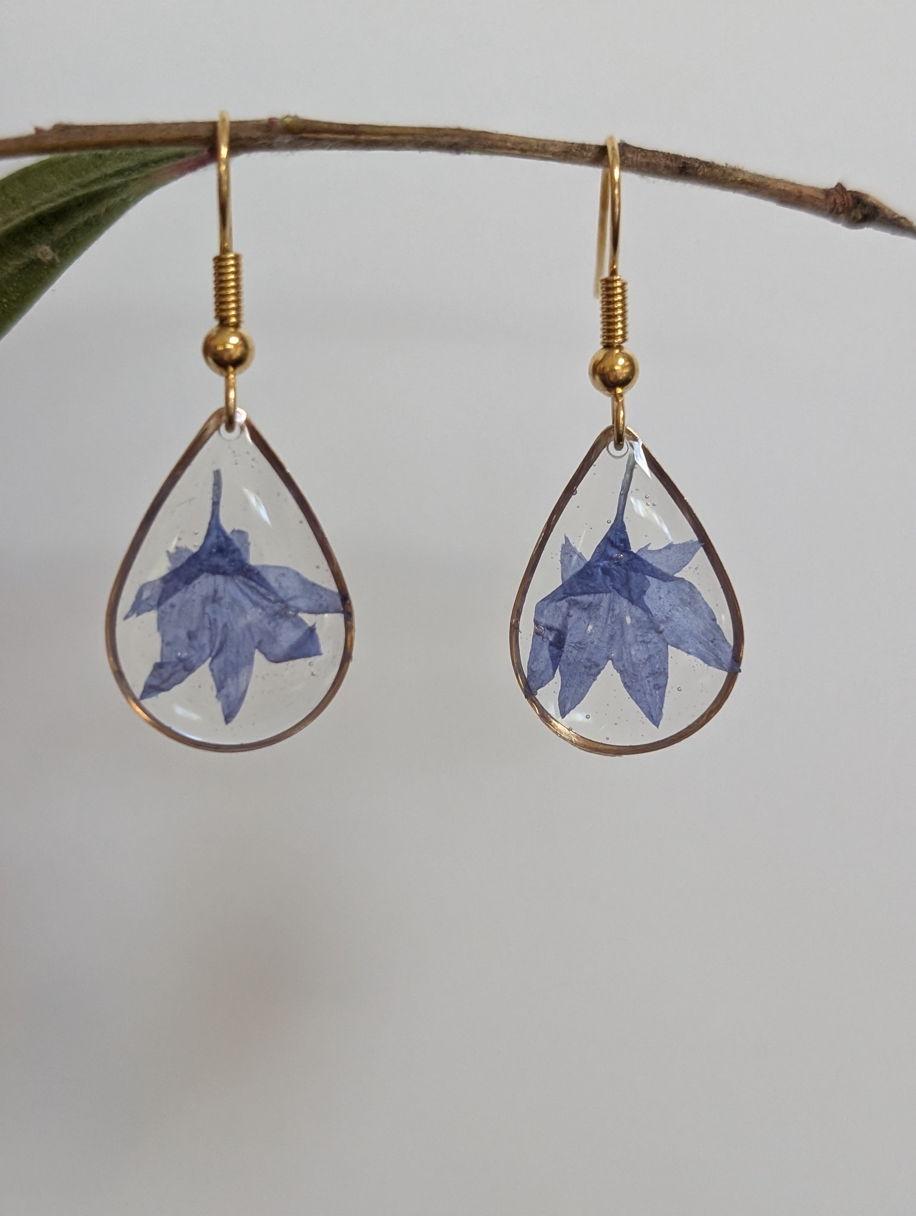 Cornflower Resin Earrings, Elegant, Bright, Natural