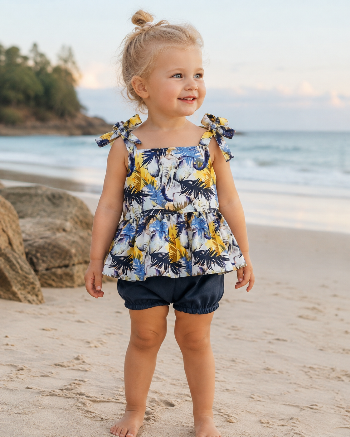 SIZE 2 Tie Shoulder Peplum SET - Elephants