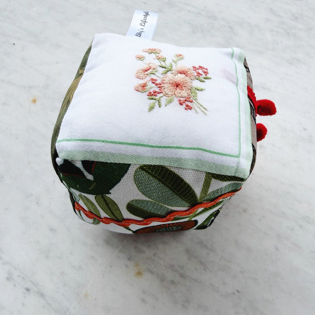 Sensory baby cube. Soft fabric toddler block. Baby shower and newborn gift.