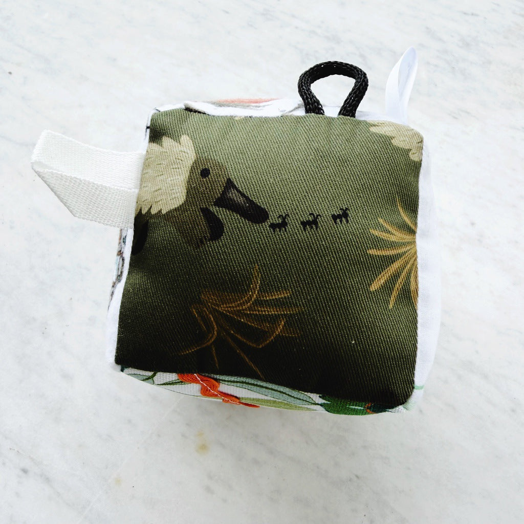 Sensory baby cube. Soft fabric toddler block. Baby shower and newborn gift.