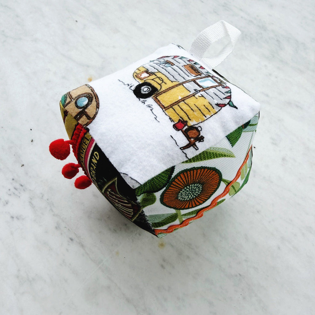 Sensory baby cube. Soft fabric toddler block. Baby shower and newborn gift.