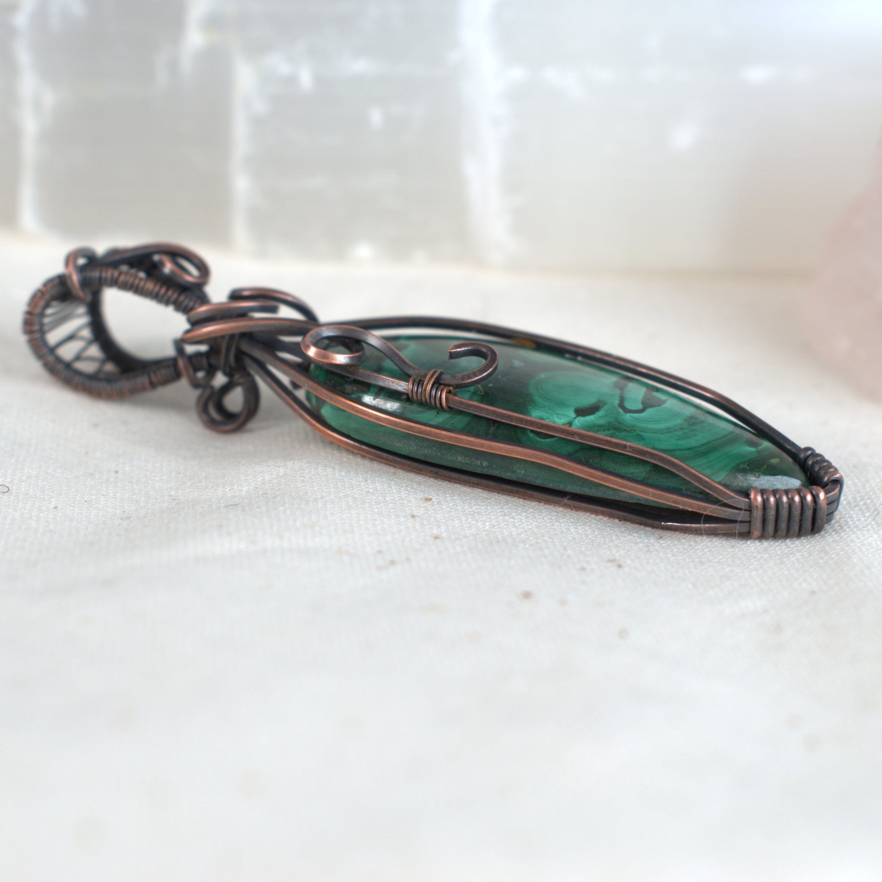 Emerald Pools - Malachite Copper Wrapped Pendant