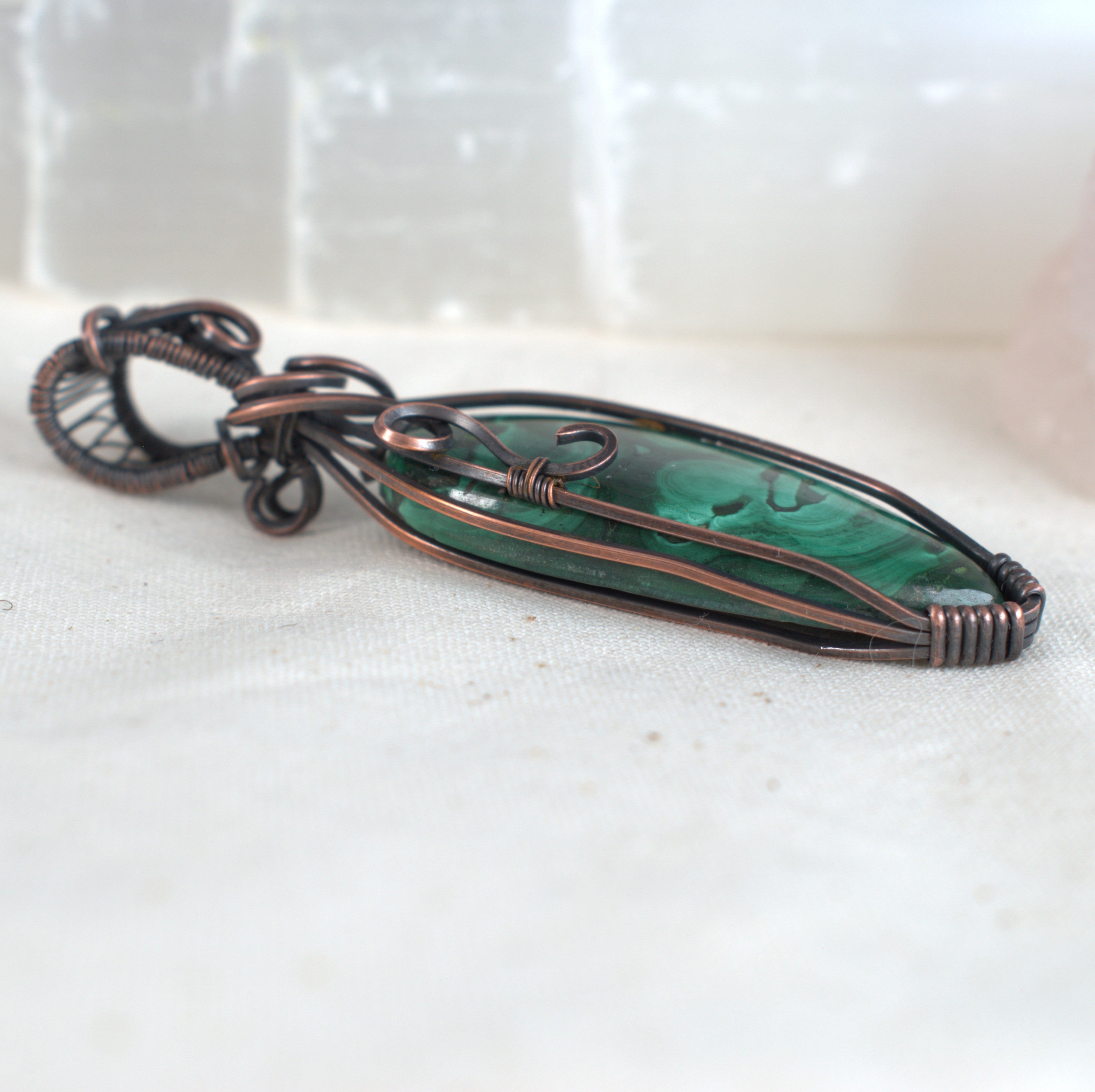 Emerald Pools - Malachite Copper Wrapped Pendant