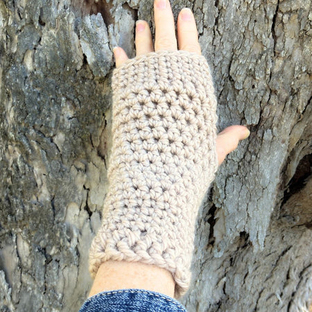Warm Fingerless Handwarmers - Natural | Aussie Merino Mittens