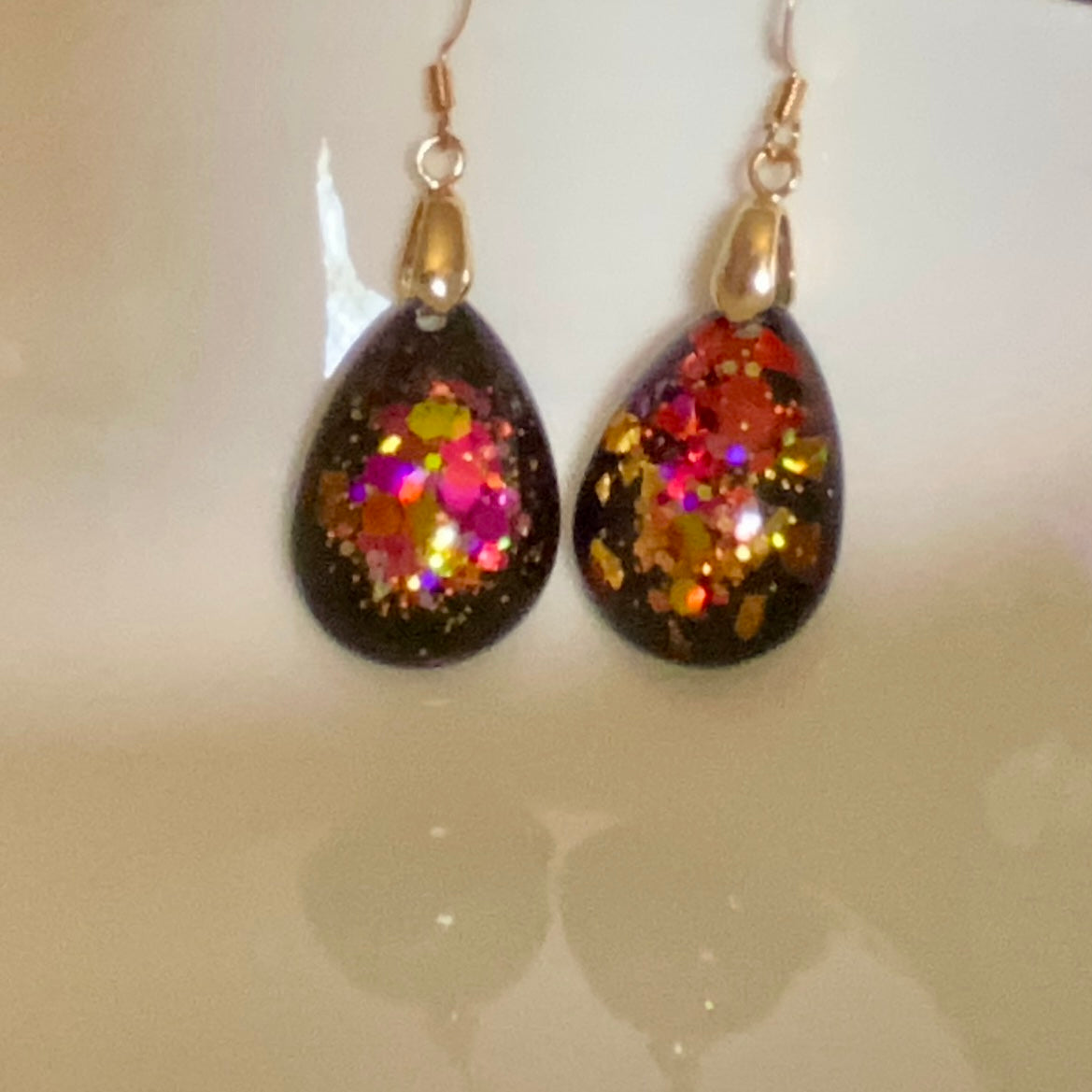 Red, Gold, On Black Teardrop