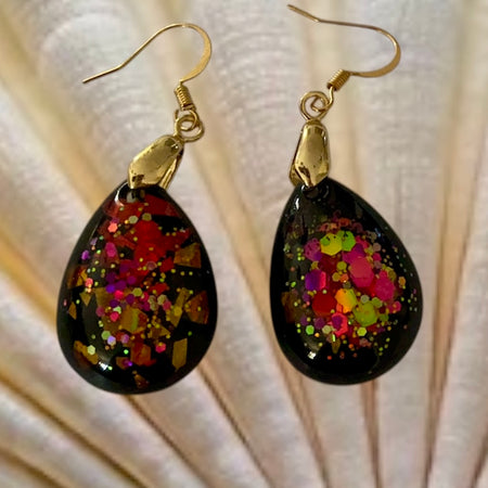 Red, Gold, On Black Teardrop
