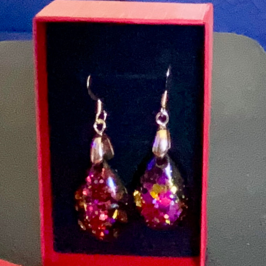 Red, Gold, On Black Teardrop