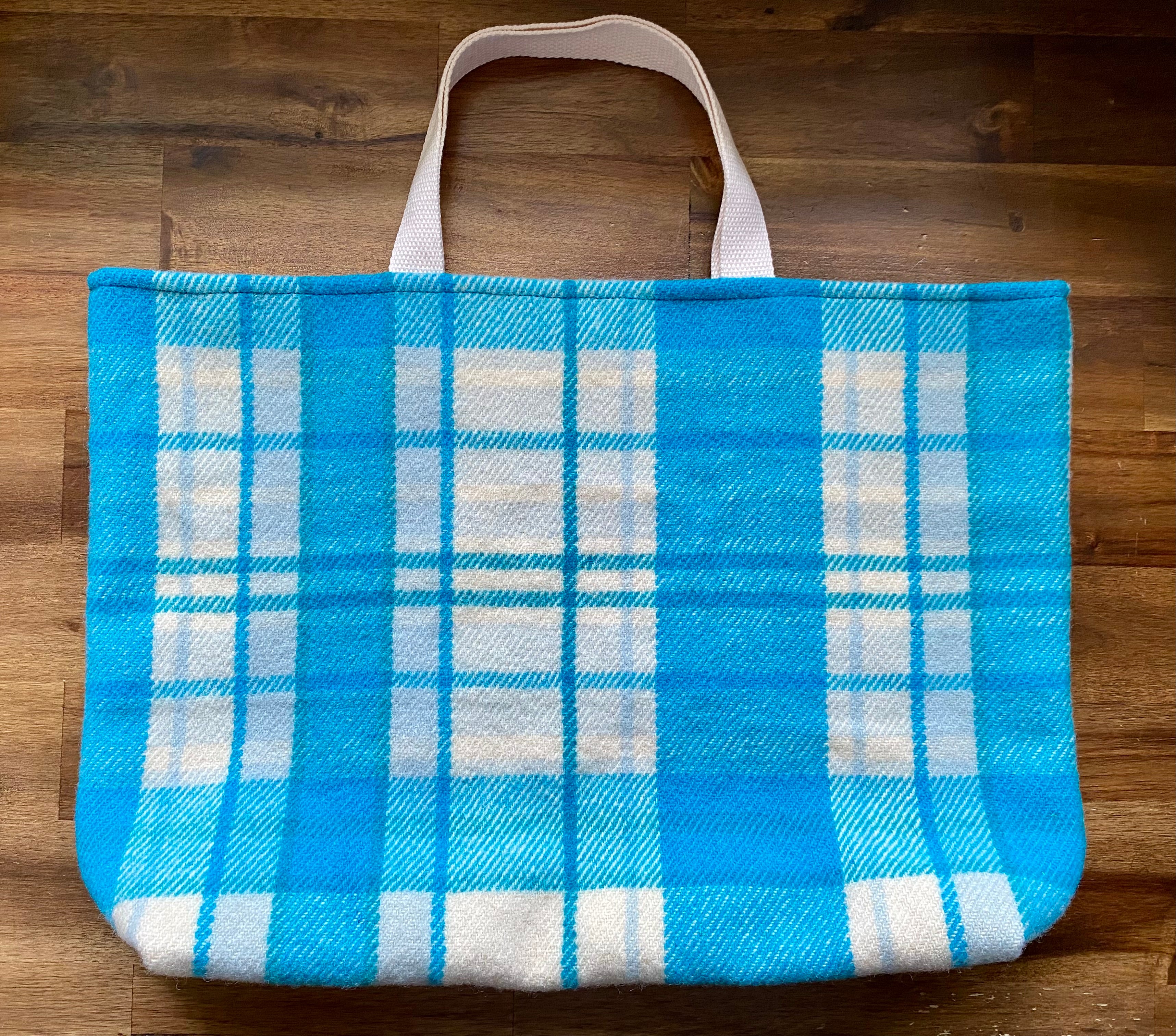 Upcycled Woollen Blanket - Market Tote - Blue