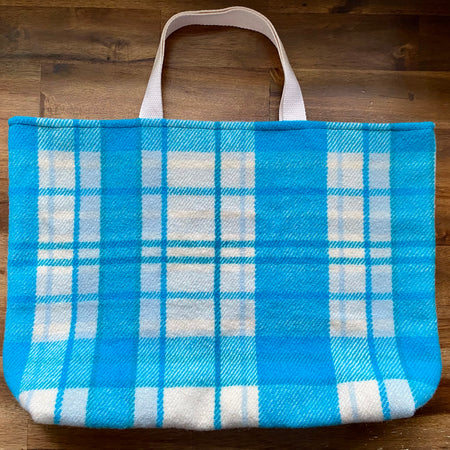 Upcycled Woollen Blanket - Market Tote - Blue