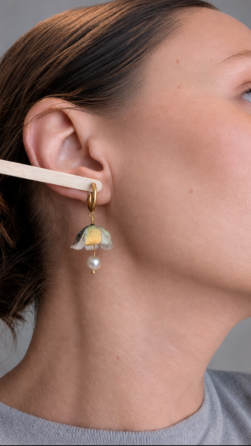 Handmade Paper Floral Earrings, Botanical Hoop Earrings, Eco Friendly Gift