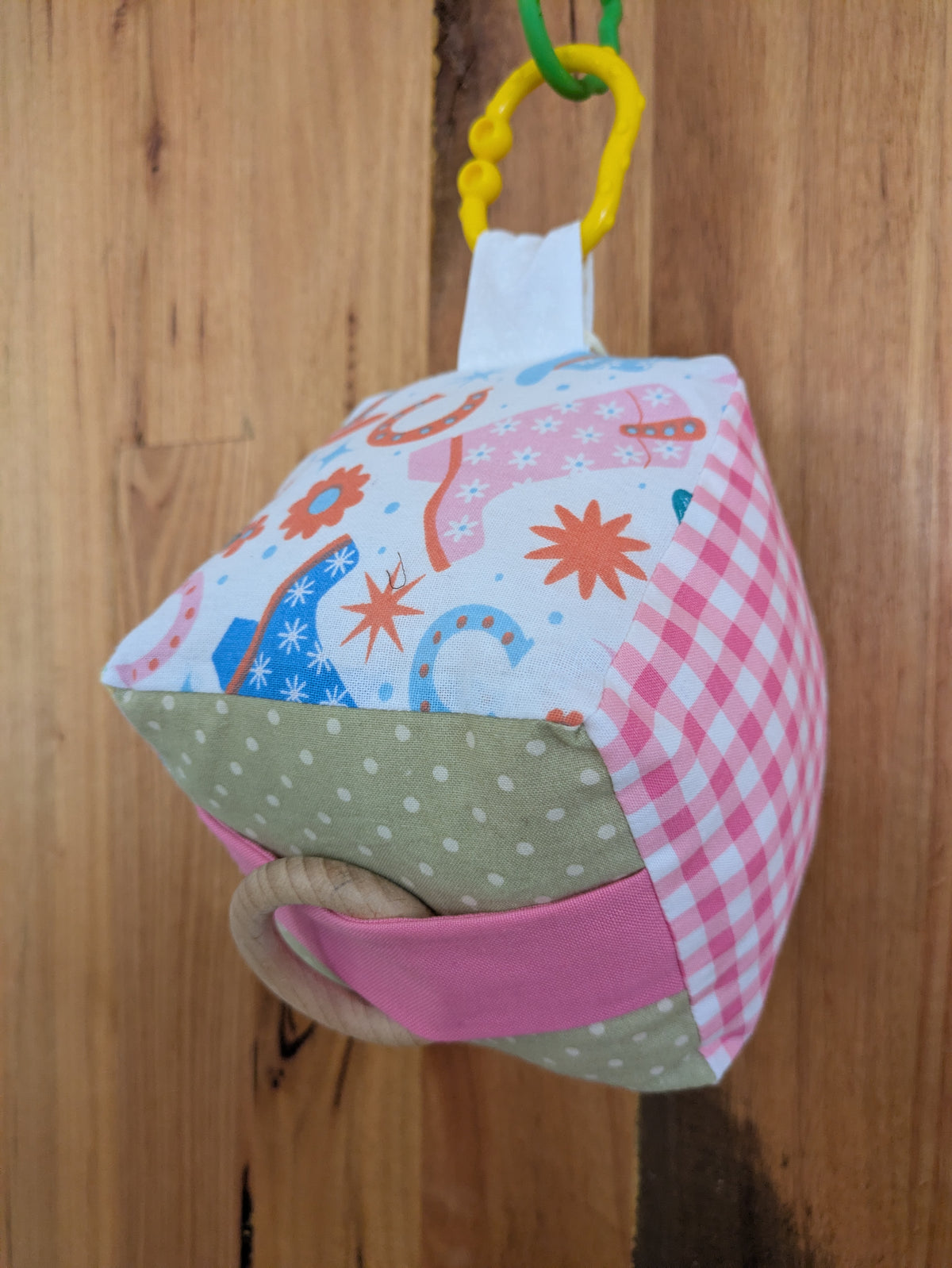 Western Cowgirl Pink Check Soft Baby Cube