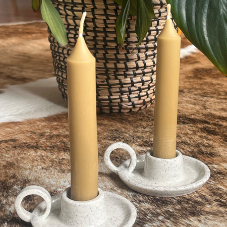Petite Ceramic Candlestick Holders with beeswax candles