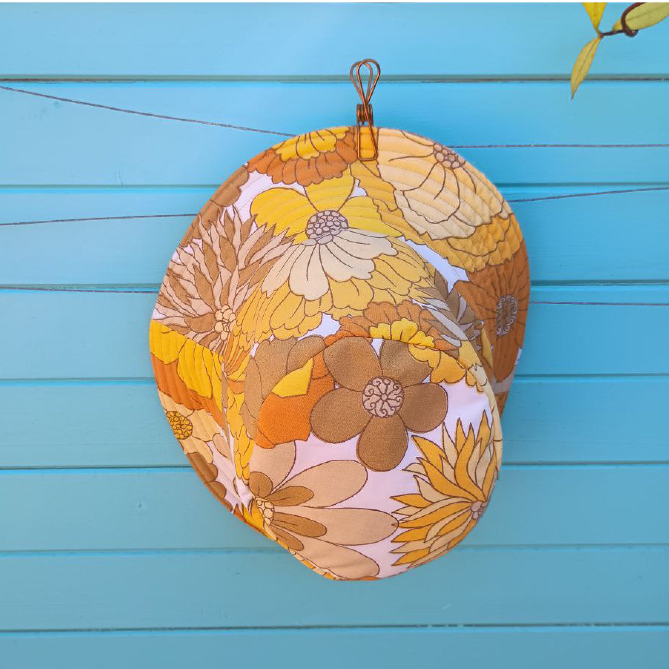 Ray of Sunshine Reversible Bucket Hat Women Upcycled Vintage Fabrics