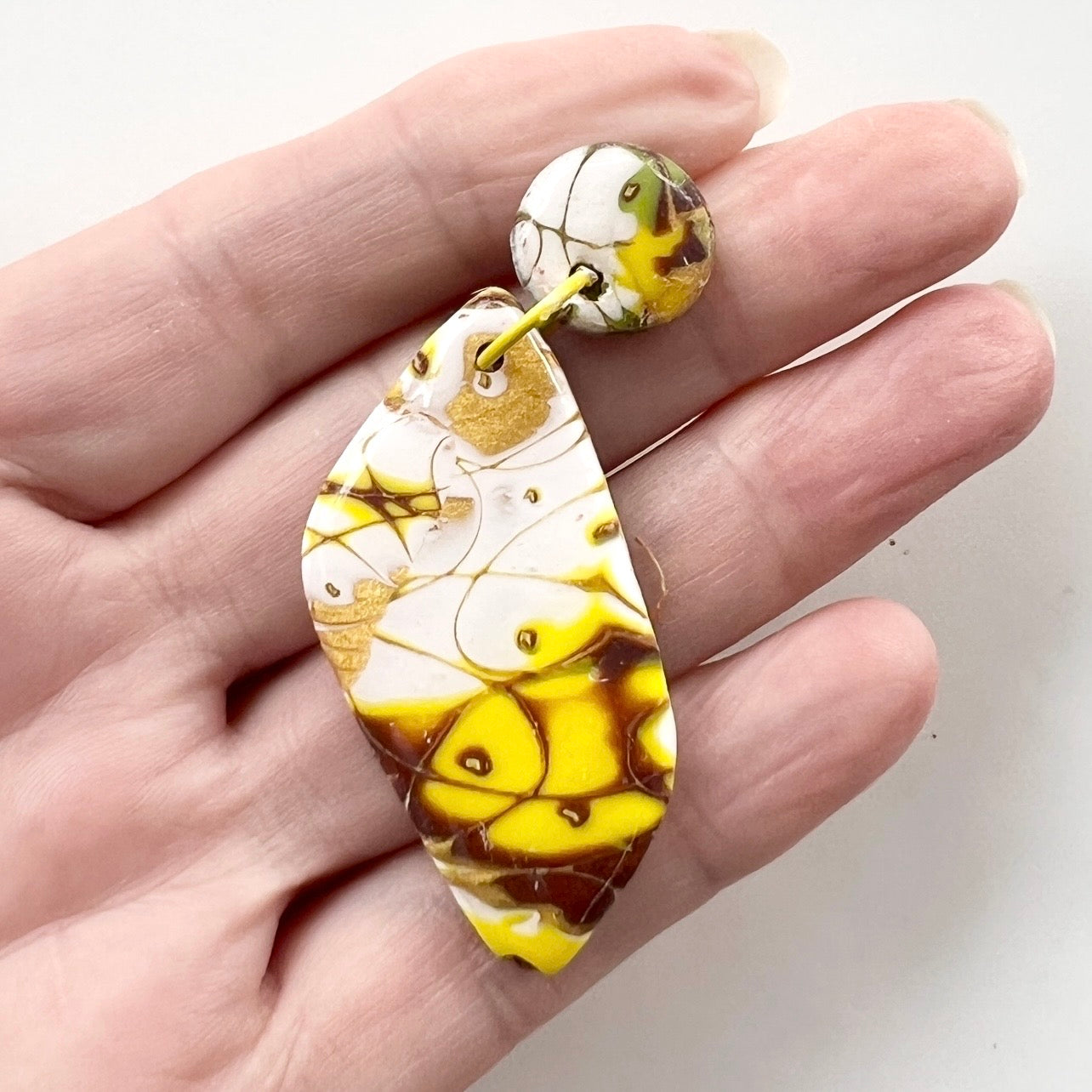 Earrings~Polymer Clay Mokume Gane Dangles~Resin Finish