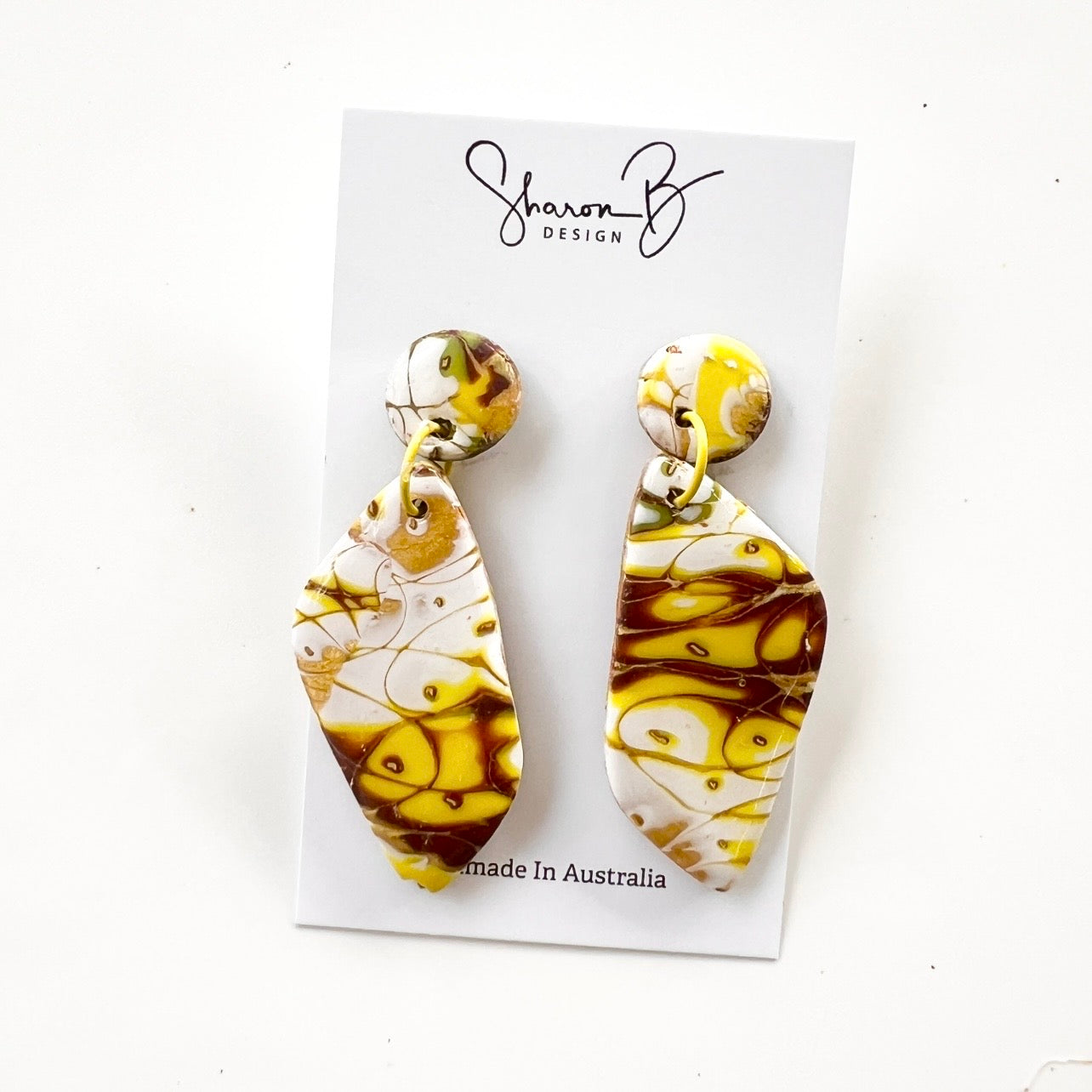 Earrings~Polymer Clay Mokume Gane Dangles~Resin Finish