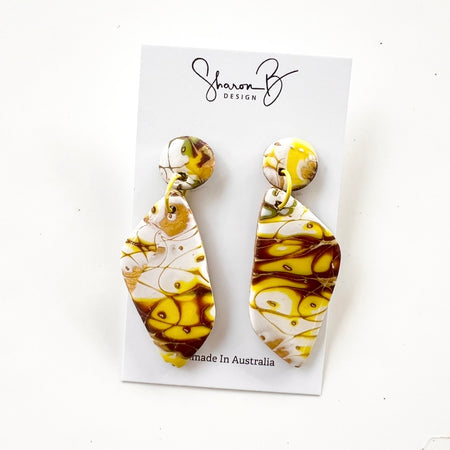 Earrings~Polymer Clay Mokume Gane Dangles~Resin Finish