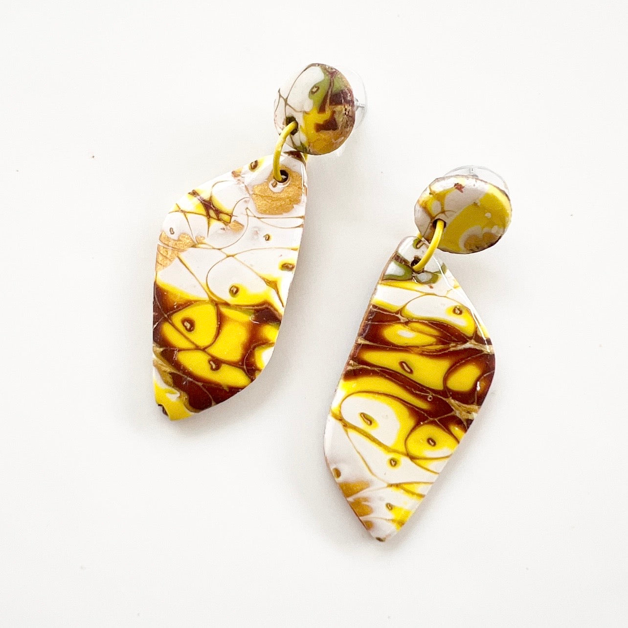 Earrings~Polymer Clay Mokume Gane Dangles~Resin Finish