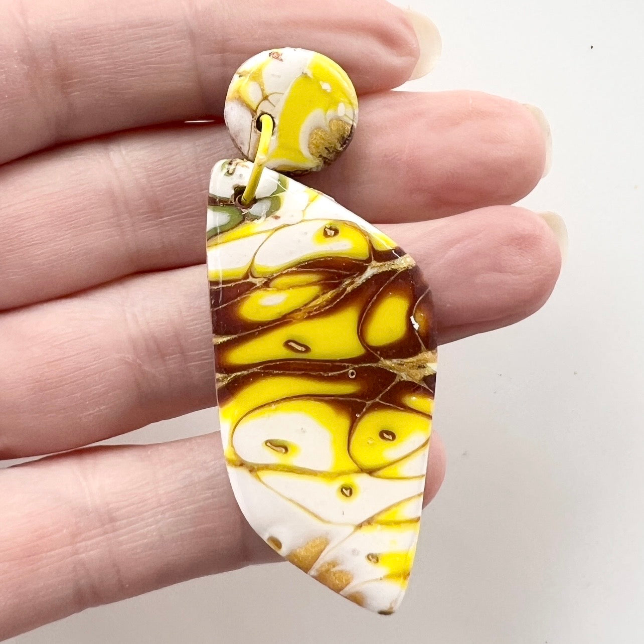 Earrings~Polymer Clay Mokume Gane Dangles~Resin Finish