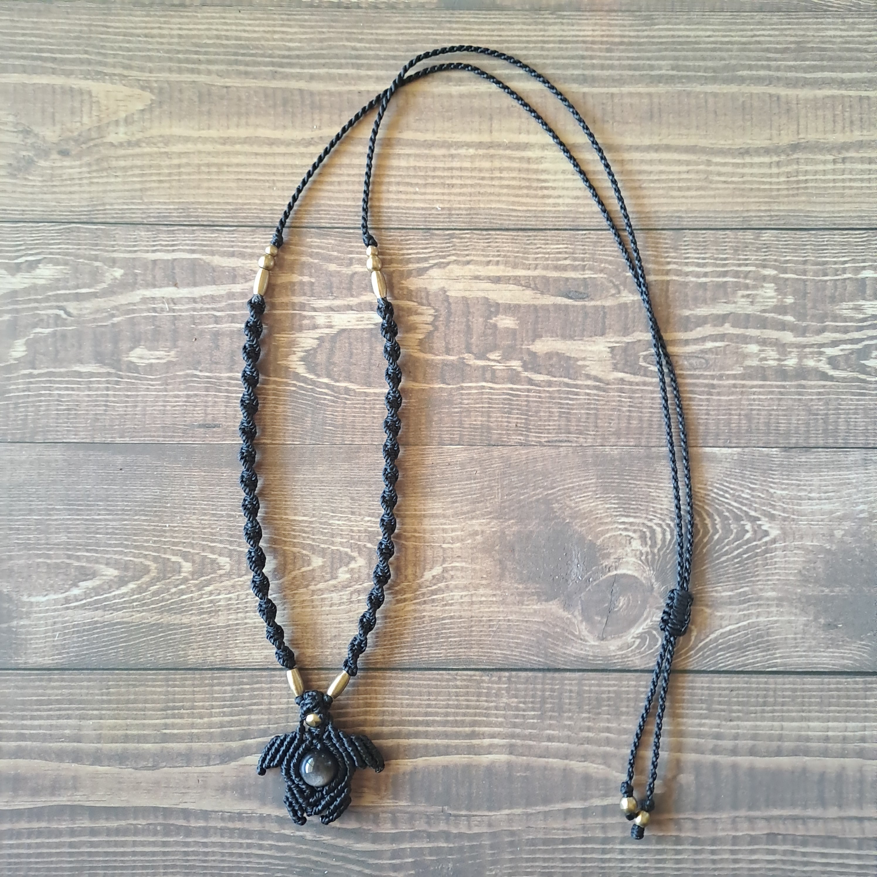 Silver Sheen Obsidian Micro Macramé Necklace