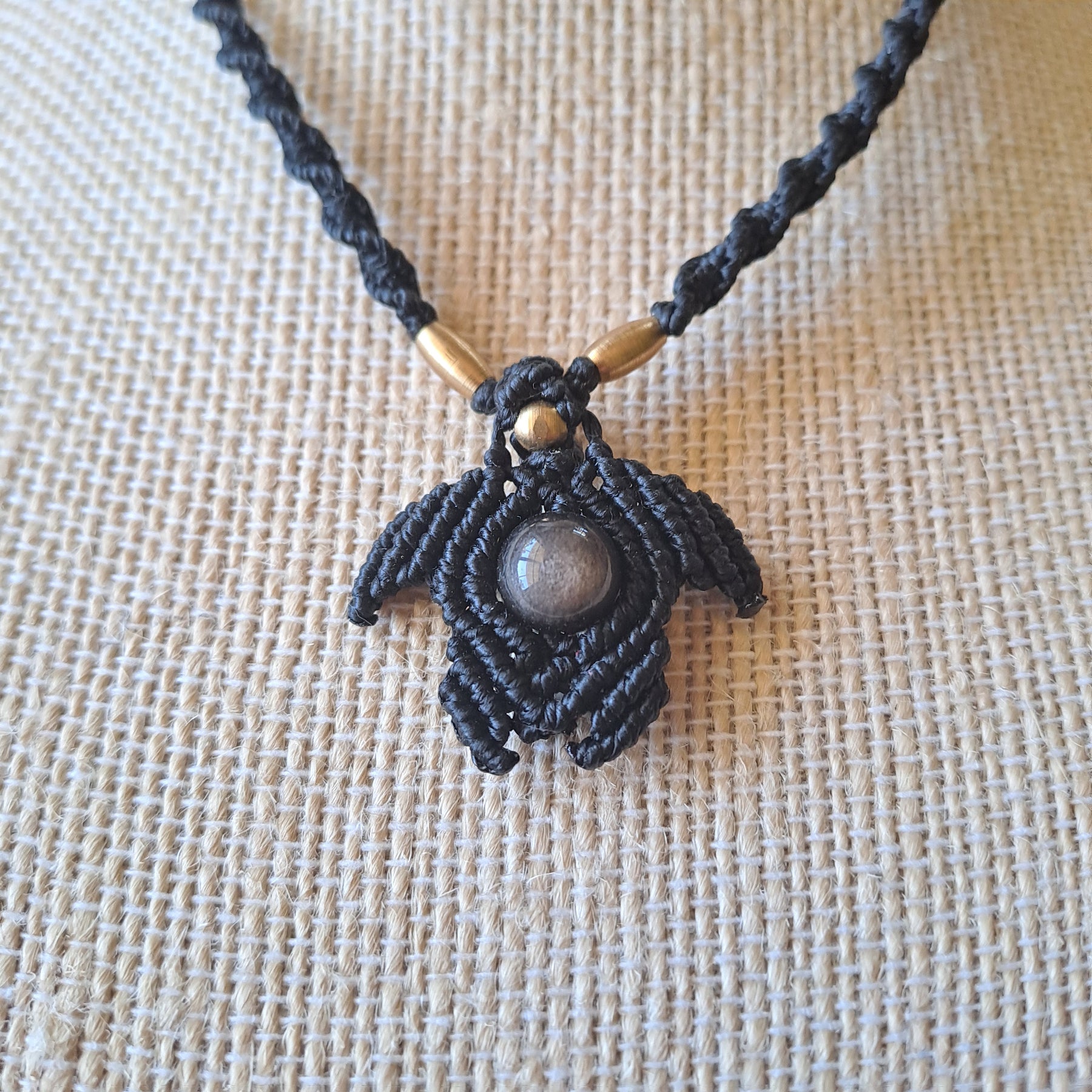 Silver Sheen Obsidian Micro Macramé Necklace