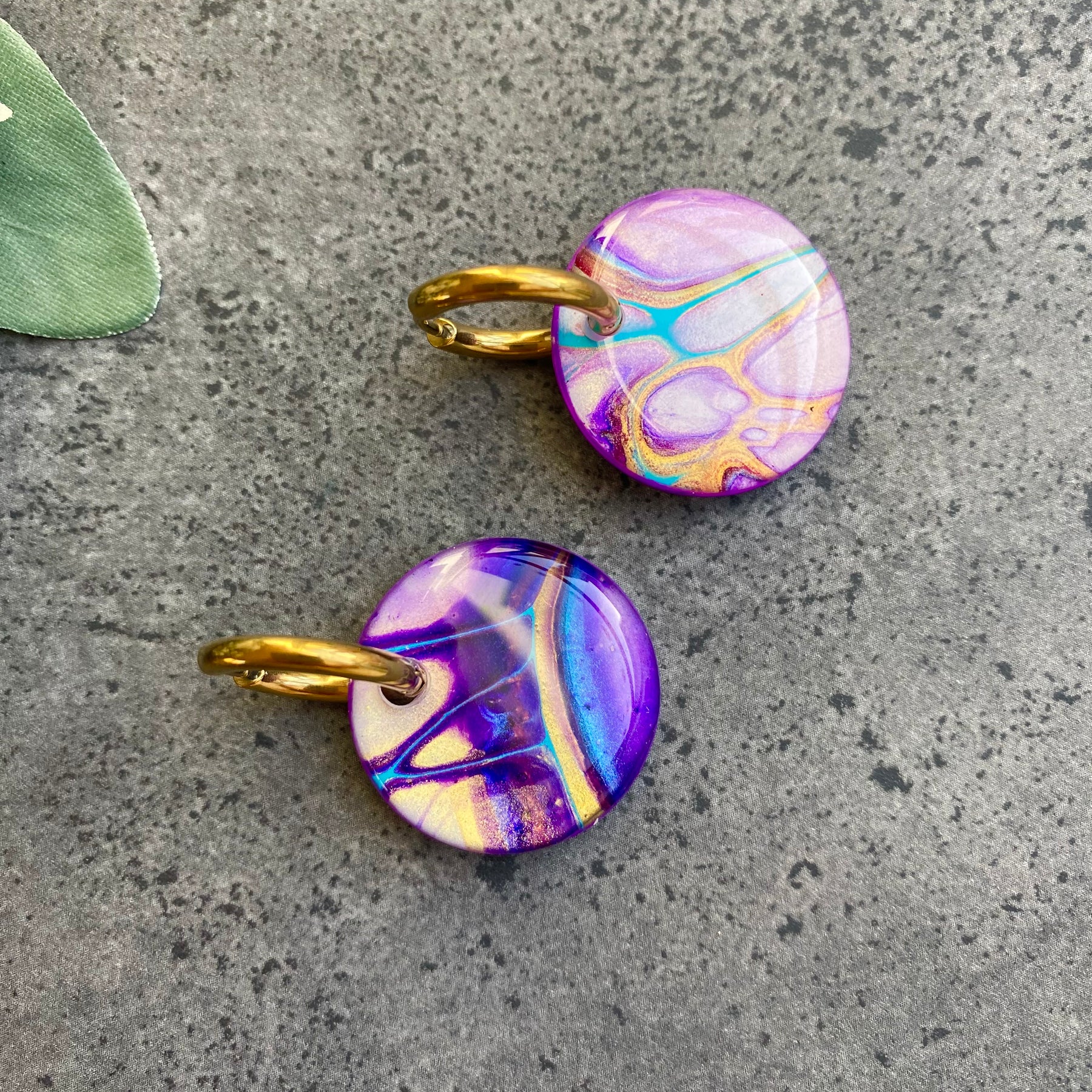 Turquoise Purple Huggie Hoop Earrings